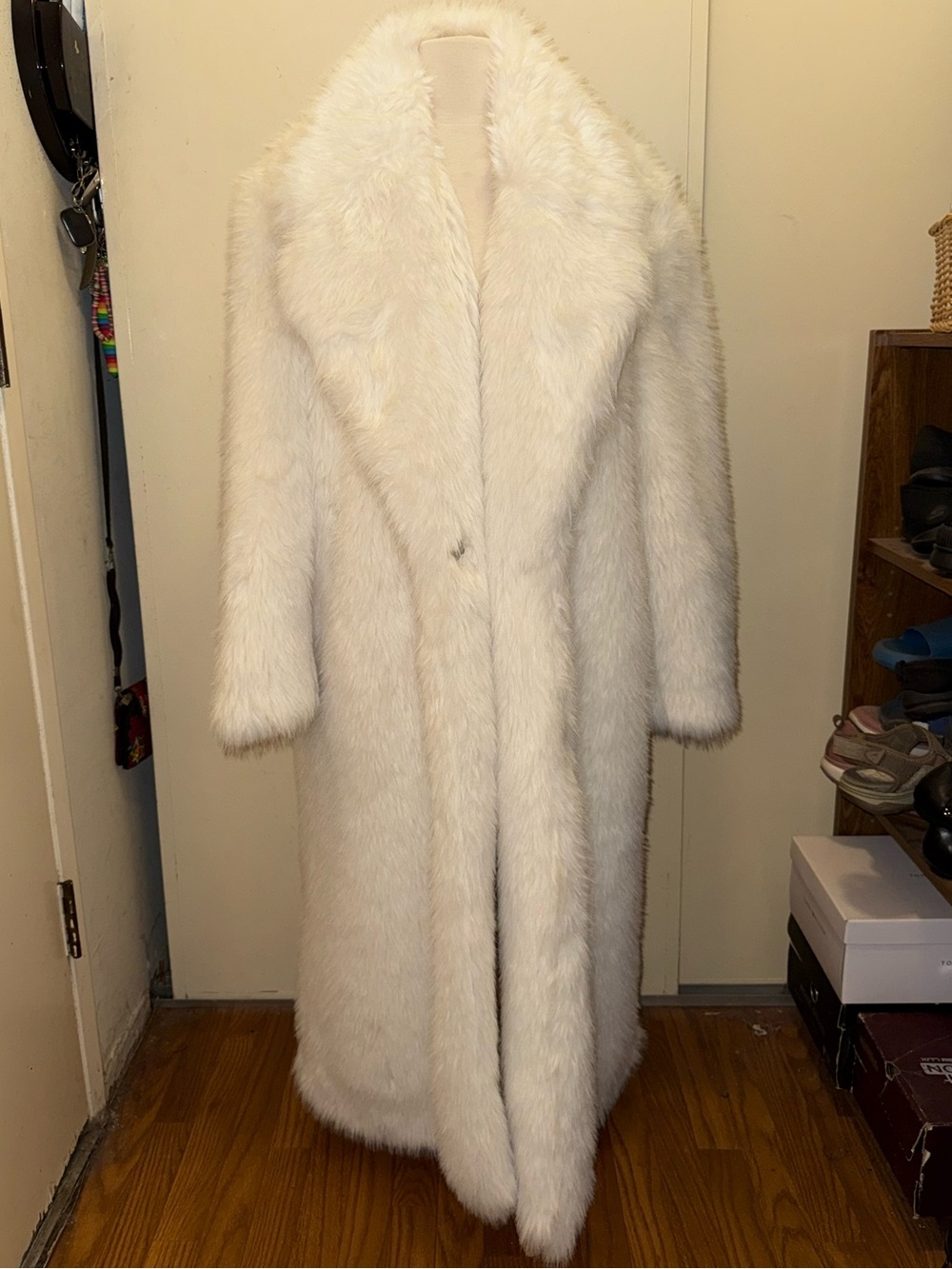 AFRM White Faux Fur Long Coat sm